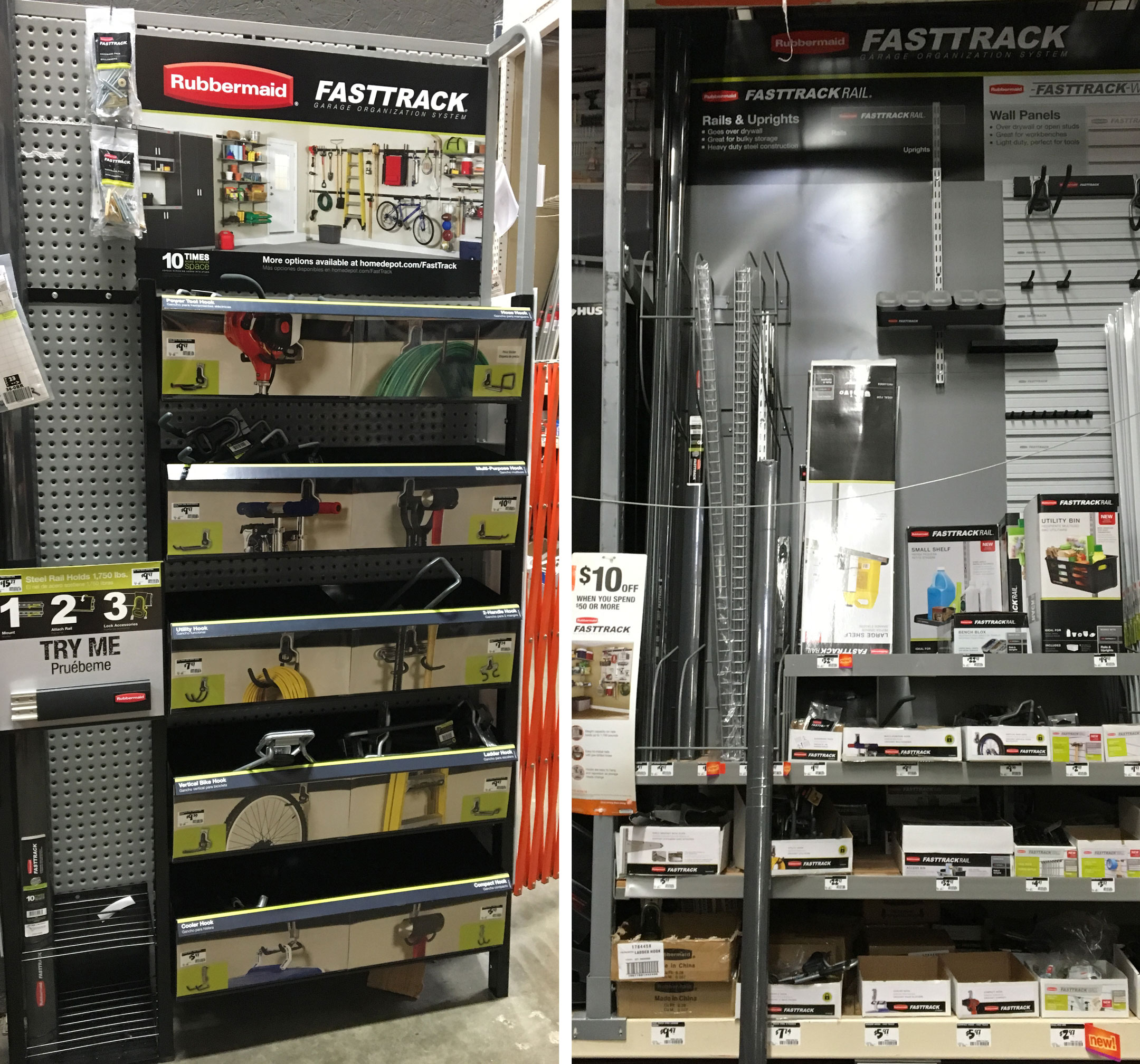 Organize your garage with the Rubbermaid FastTrack rail system at