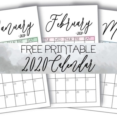 Free 2020 Simple Watercolor Calendar