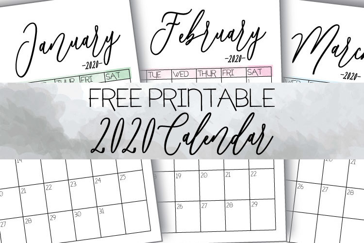 Free 2020 Simple Watercolor Calendar