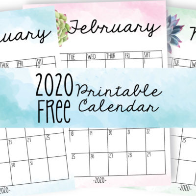 Free 2020 Watercolor Succulent Calendar