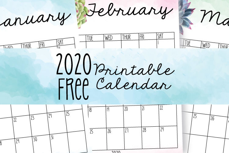 Free 2020 Watercolor Succulent Calendar