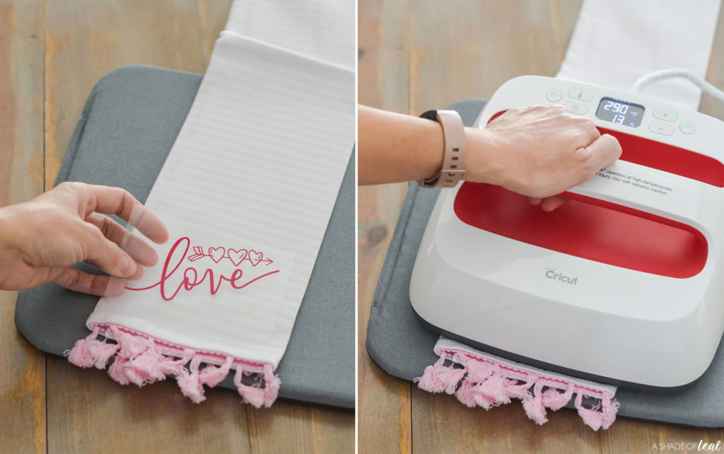 How To Use Cricut Iron On Vinyl Valentine S Day Kitchen Towel